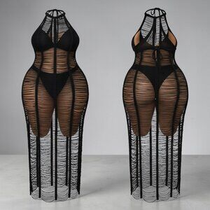 PrettyLittleThing Plus Black Tassel Knit Beach Cover Up Dress XXL - New w/Tags